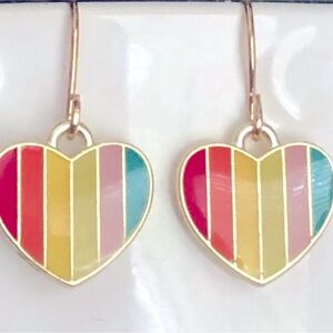 New Rainbow Striped Heart Dangling Hand Crafted Earrings Love Pride Summer Cute